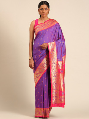 LeeliPeeri Designer Woven Paithani Cotton Silk Saree(Blue)