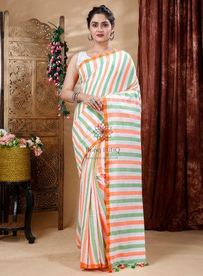 Bong ButiQ Striped Handloom Handloom Pure Cotton Saree(Multicolor)