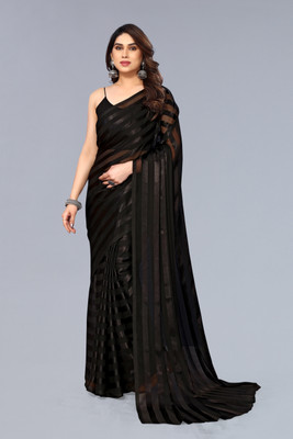 Moda Rapido Self Design, Striped, Ombre Bollywood Satin Saree(Black)