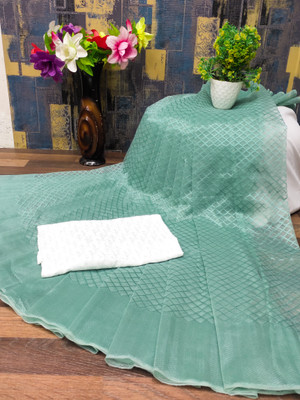 Vraj Textile Self Design Bollywood Organza Saree(Green)