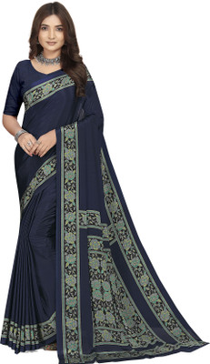lakshmi silks Floral Print, Solid/Plain Daily Wear Crepe Saree(Dark Blue)