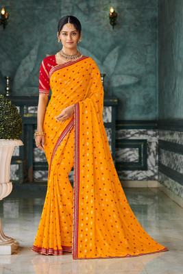 Laxmipati sarees Printed Saree with Attached Blouse Chiffon Saree(Orange)