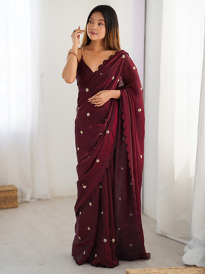 ANOUK Embellished Bollywood Satin, Silk Blend Saree(Maroon)