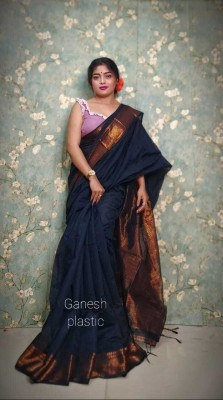 Ganesh plastic and industry Woven Handloom Cotton Silk Saree(Black)