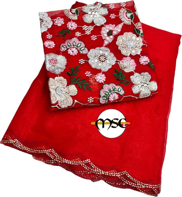 HouseOfCommon Solid/Plain, Self Design Bollywood Organza, Art Silk Saree(Red)