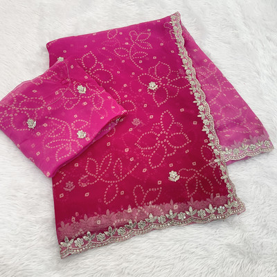 BELLETRENDZ Embroidered Bollywood Georgette Saree(Pink)