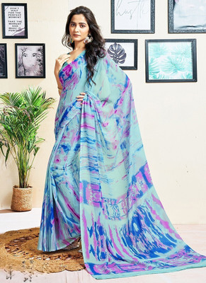 STYLEVEDA Printed Bollywood Georgette Saree(Light Blue)
