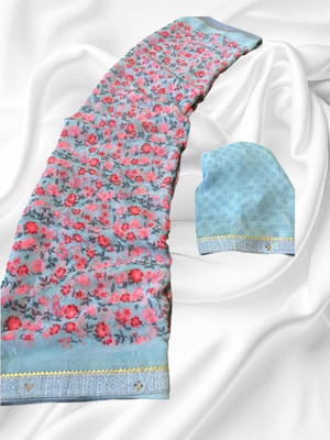 Majisasari Printed Bandhani Chiffon Saree(Light Blue)