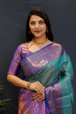 yourwish Self Design Banarasi Cotton Silk, Jacquard Saree(Green)