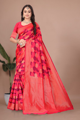 RIDHHI SALES Embellished Banarasi Art Silk Saree(Red, Gold)