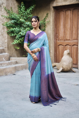 Divastri Solid/Plain Banarasi Jacquard Saree(Blue)