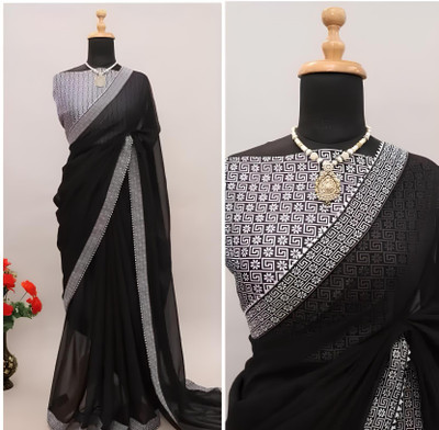 DHARMEE Self Design, Embellished Bollywood Georgette Saree(Black)
