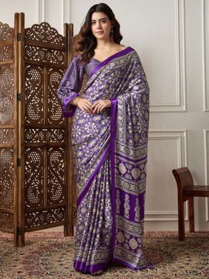 Divastri Printed Daily Wear Crepe Saree(Purple)