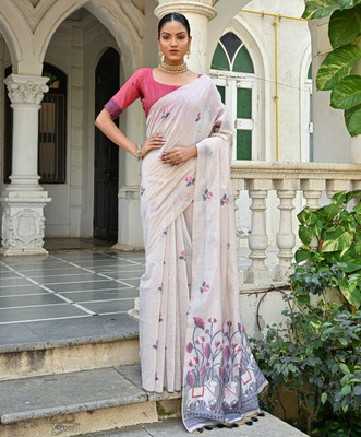 Tasrika Woven Banarasi Cotton Silk Saree(White)