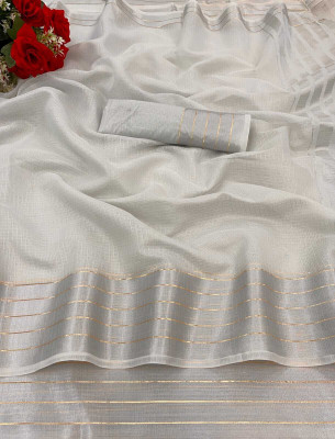 HouseOfCommon Solid/Plain Kasavu Cotton Linen Saree(Grey)