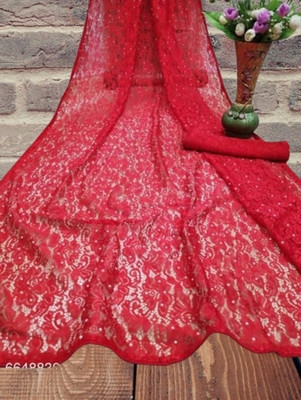 NEXA Solid/Plain Bollywood Net Saree(Red)