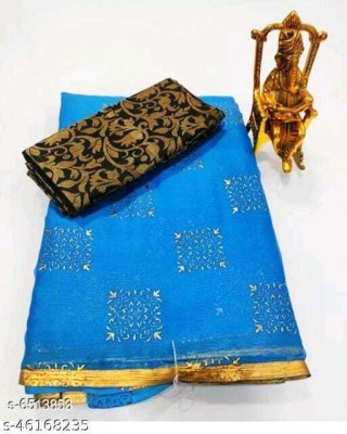 Florono enterprise Embellished Daily Wear Chiffon Saree(Light Blue)