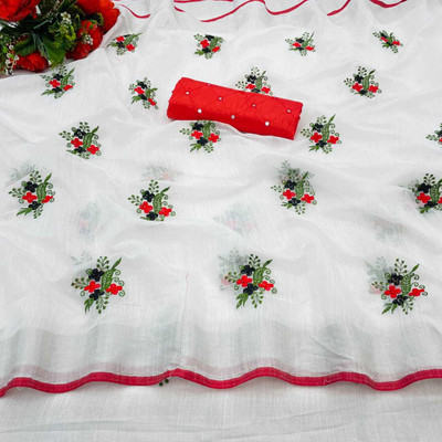 shyam enterprises Self Design Daily Wear Cotton Linen Saree(Red)