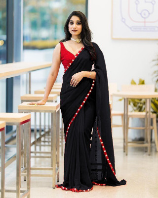 Sareez House Solid/Plain Bollywood Georgette Saree(Black)