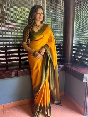 ANOUK Woven Banarasi Silk Blend Saree(Yellow)