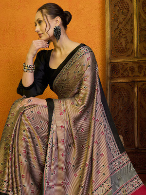 Divastri Printed Daily Wear Satin Saree(Beige)