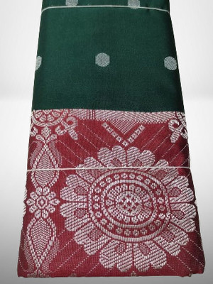 fashion Galaxy Solid/Plain Handloom Satin Saree(Green, Dark Green)