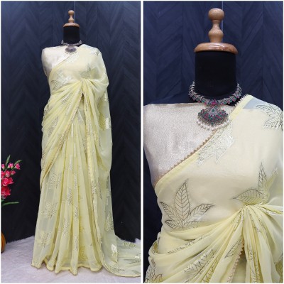 monoria Self Design Daily Wear Georgette Saree(Yellow)