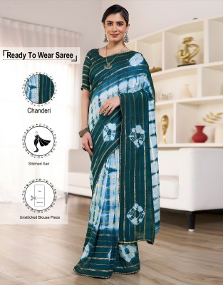 Satrani Woven, Striped Chanderi Chanderi, Lace Saree(Light Blue, Green)