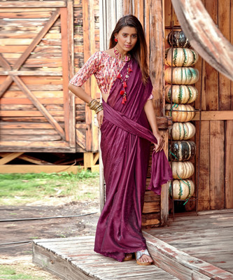 Divastri Embellished Bollywood Chiffon Saree(Purple)