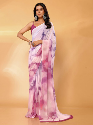 Janasya Printed Leheria Georgette Saree(Multicolor)