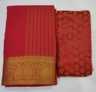 The Fashion Attire Woven Chanderi Chiffon Saree(Red)