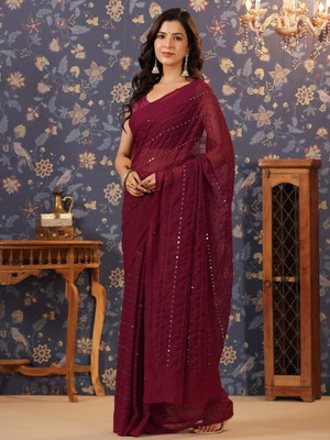 AVINASHI Embroidered Banarasi Georgette Saree(White)