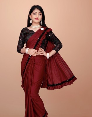 Mijaashree Fashion Embellished Bollywood Lycra Blend Saree(Maroon)
