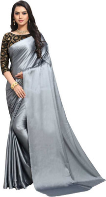 Dhanush Creation Solid/Plain Bollywood Satin Saree(Grey)