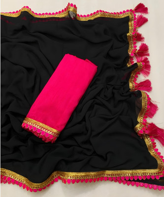 Avishafab Embroidered, Embellished Daily Wear Georgette Saree(Black)