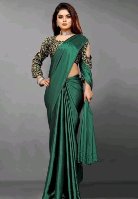 Arpita Fashion Solid/Plain, Self Design Bollywood Satin Saree(Dark Green)