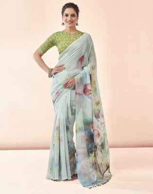 Divastri Digital Print, Printed Bollywood Georgette Saree(Grey, Multicolor)