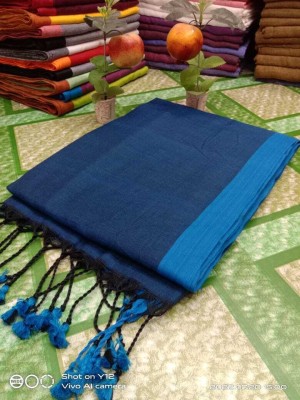 Parbati fashion Self Design Bollywood Pure Cotton Saree(Dark Blue, Blue)