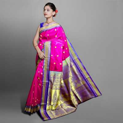 Spewim Woven Paithani Art Silk Saree(Pink)