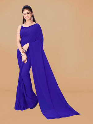 Moda Rapido Solid/Plain Daily Wear Georgette Saree(Dark Blue)