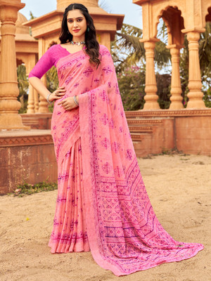 Divastri Printed Daily Wear Chiffon Saree(Pink)