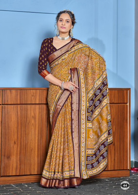 Divastri Printed Chanderi Cotton Blend Saree(Beige)