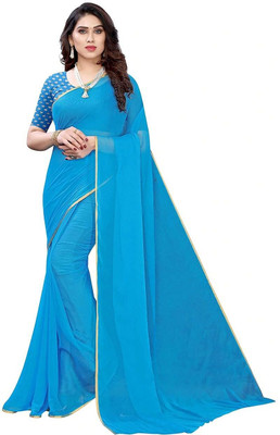 SainiVastra Solid/Plain Bollywood Chiffon Saree(Blue)