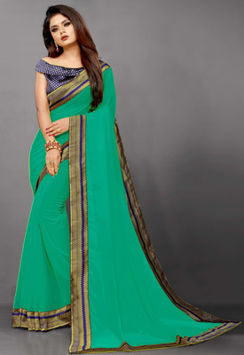Flip The Style Solid/Plain Bollywood Georgette, Chiffon Saree(Light Green)