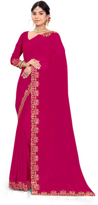 bhumi creation Embroidered Banarasi Georgette Saree(Pink)