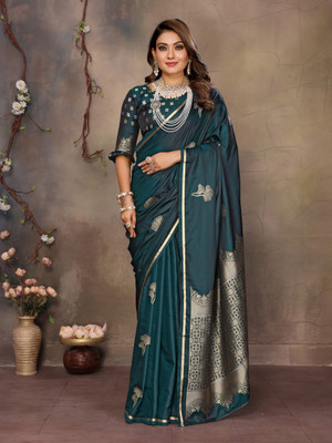Pandadi Saree Woven Banarasi Satin, Silk Blend Saree(Green)