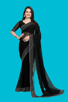 Divine Fabrics Embellished Bollywood Georgette Saree(Black)