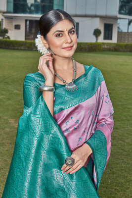 FINE WEAR Embellished Banarasi Cotton Silk, Tissue Saree(Multicolor)