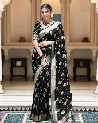 Apnisha Woven Banarasi Pure Silk Saree(Black)