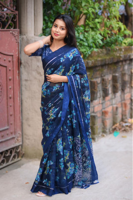 Moda Rapido Embellished, Floral Print Bollywood Georgette, Satin Saree(Blue)